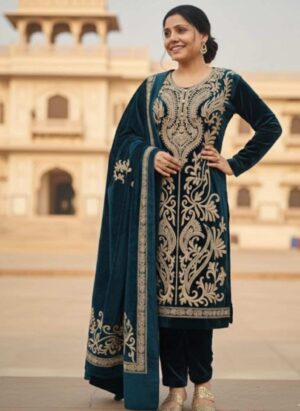Velvet Embroidered Suit Set