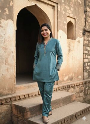 Embroidered Cotrise Velvet Cord Set