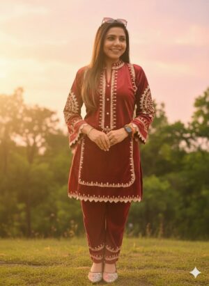 Rich Maroon Velvet Co-ord Set