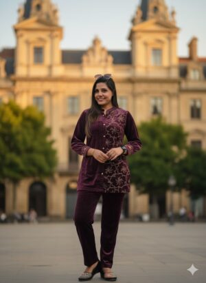 Wine Velvet Co-ord Set