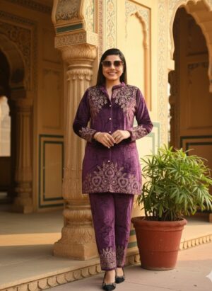 Jodhpuri Blue Velvet Cord Set