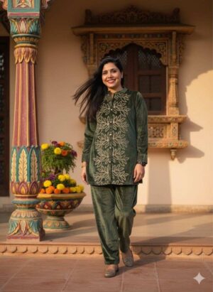 Emerald Green Embroidered Cord Set