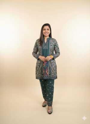 Soft Woollen Digital Print Cord Set