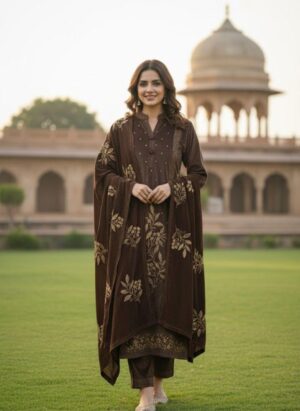 Velvet Embroidered Kurta Set