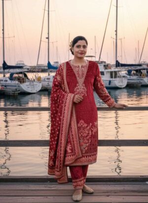 Crimson Velvet Embroidery Suit