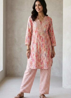 Soft Peach Print Kurta Set