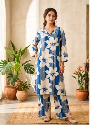 Indigo Floral Print Ethnic Co-ord Set